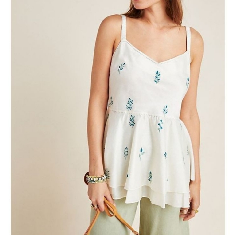 Payal Pratap for Anthropologie Embroidered tiered sleeveless top